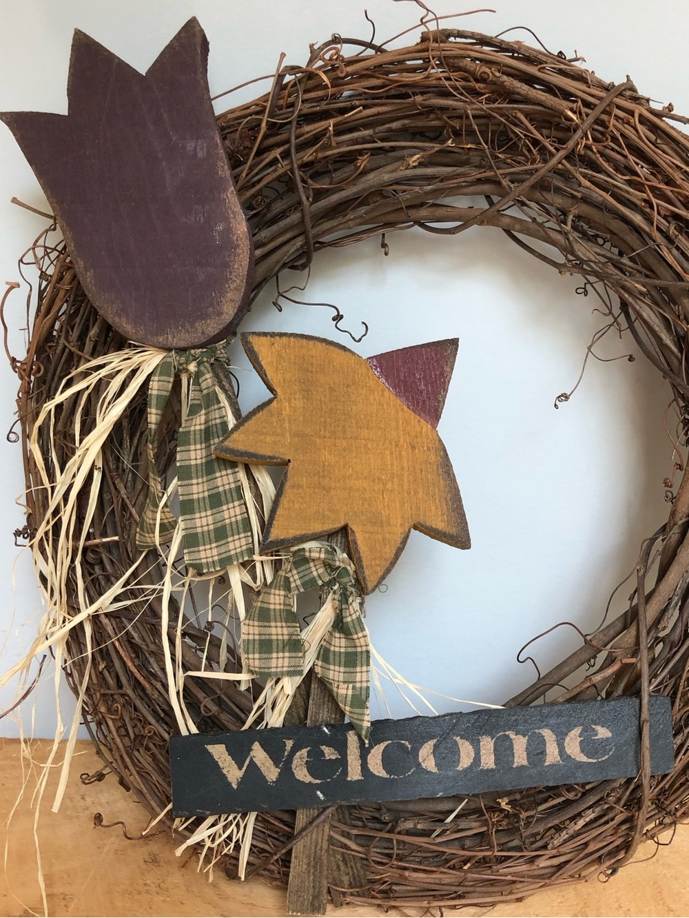 Country Cottage Fall Natural Grapevine Large Welcome Wreath
